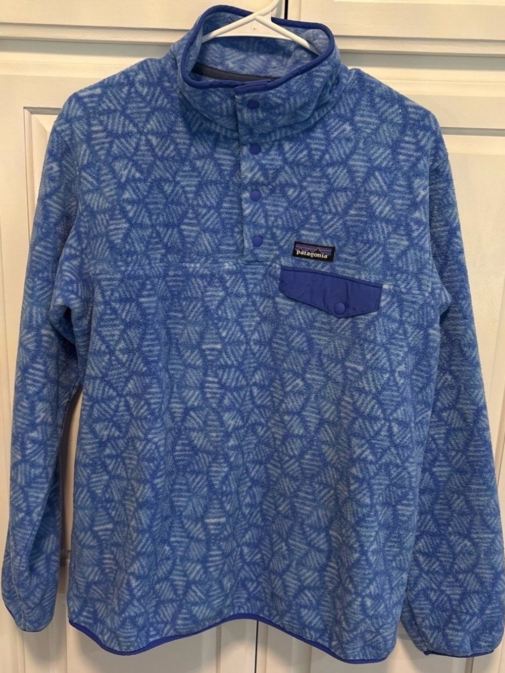 Patagonia women’s Fleece Synchilla Pullover Snap-T Jacket blue pattern - Large